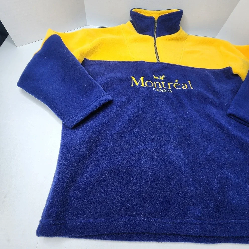 Montreal Canada Vintage 1/4 Zip Sweater Fleece Size LRG Blue Yellow Made In CAN